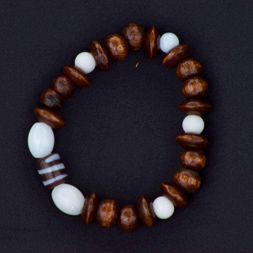 CHOCOLATE-VANILLA SWIRL:  Wood Beaded Bracelet